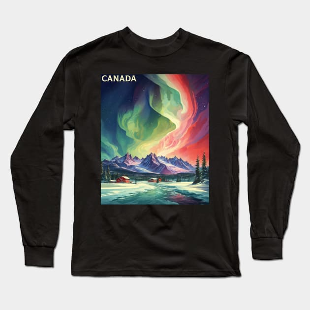 Canada Aurora Boreal Vintage Poster Tourism Long Sleeve T-Shirt by TravelersGems